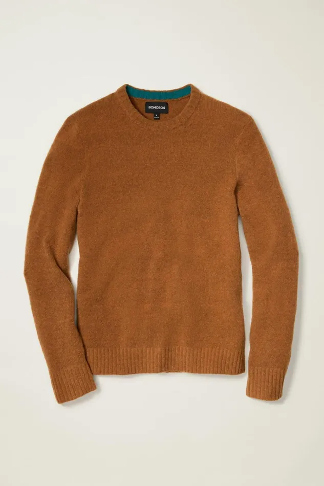 Men Crew and VNeck Sweaters Bonobos Boucle Crew Neck Sweater Camel