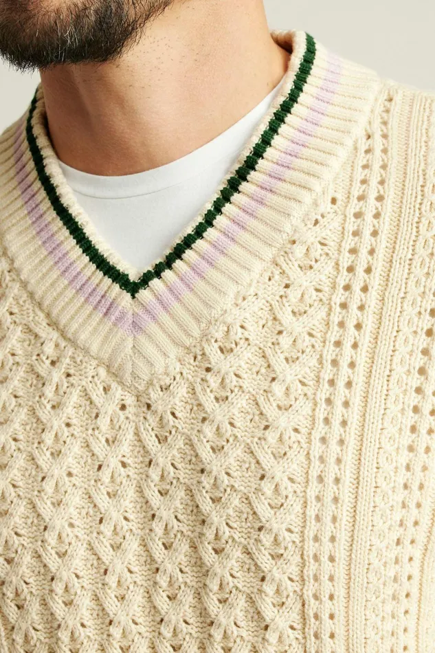 Men Crew and VNeck Sweaters Bonobos Cotton Cashmere Cricket Sweater Forest Green And Cream