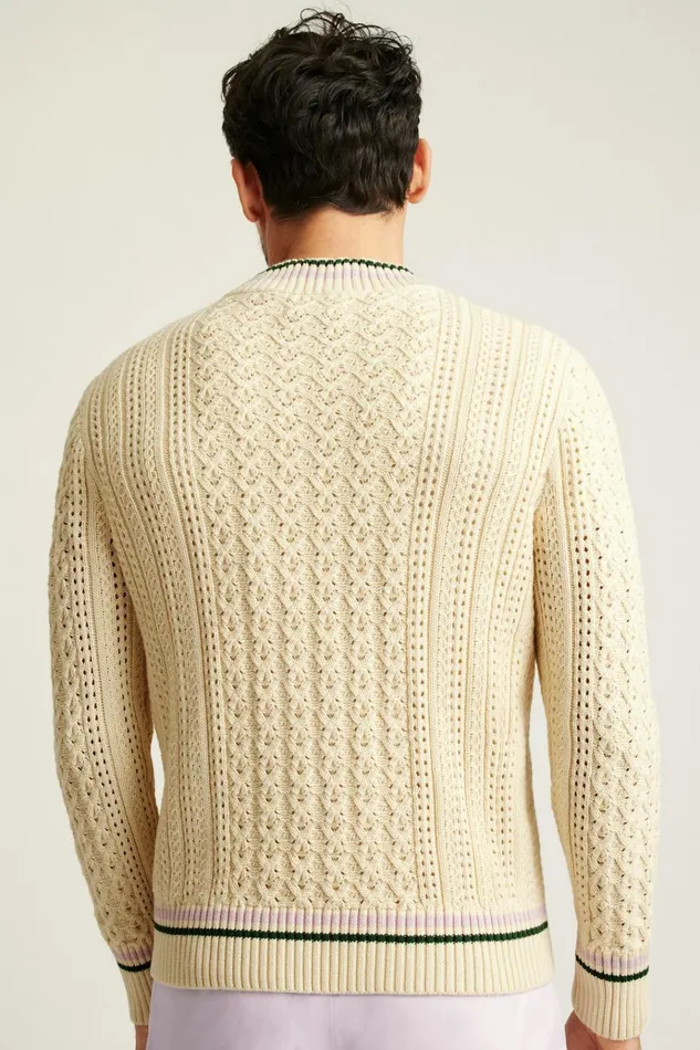 Men Crew and VNeck Sweaters Bonobos Cotton Cashmere Cricket Sweater Forest Green And Cream