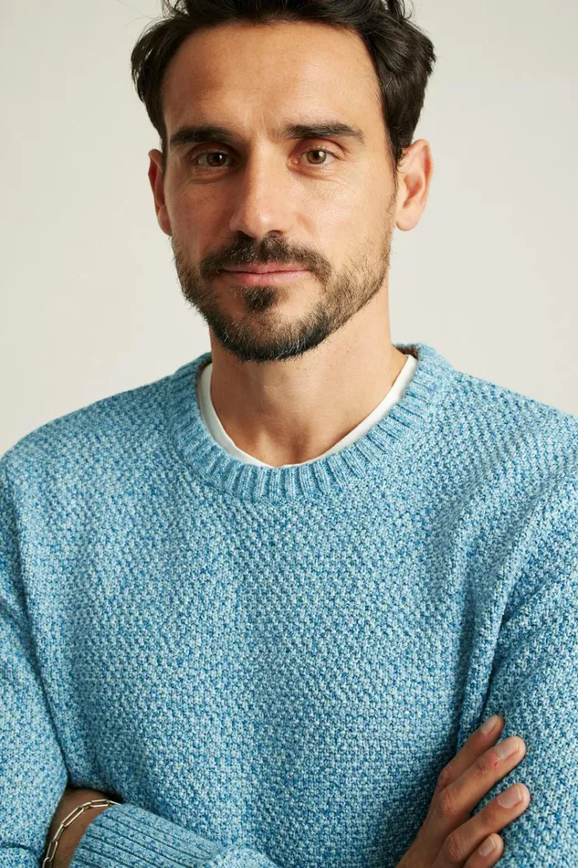 Men Crew and VNeck Sweaters Bonobos Italian Cotton Crew Neck Sweater Multi Blues