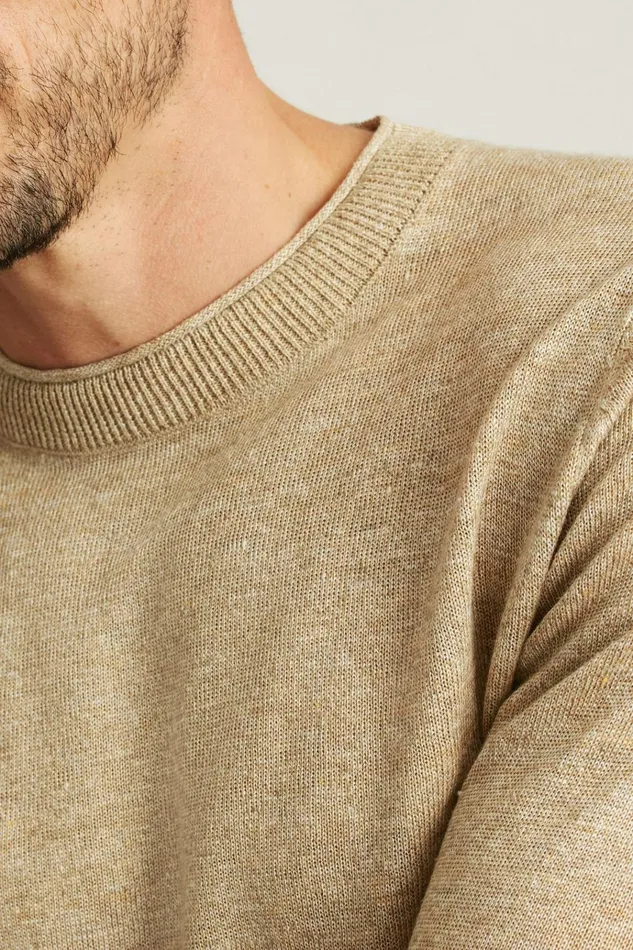 Men Crew and VNeck Sweaters Bonobos Italian Linen Roll Neck Sweater Ivory Marl