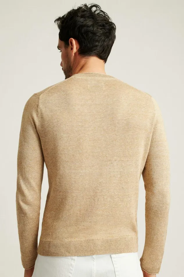 Men Crew and VNeck Sweaters Bonobos Italian Linen Roll Neck Sweater Ivory Marl
