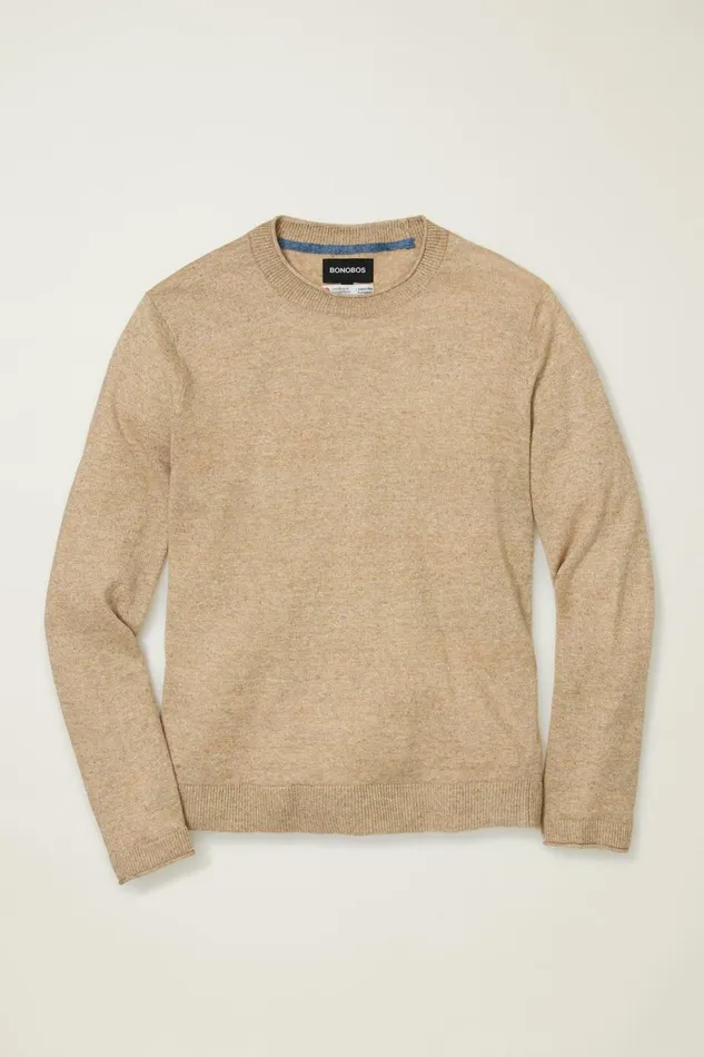 Men Crew and VNeck Sweaters Bonobos Italian Linen Roll Neck Sweater Ivory Marl