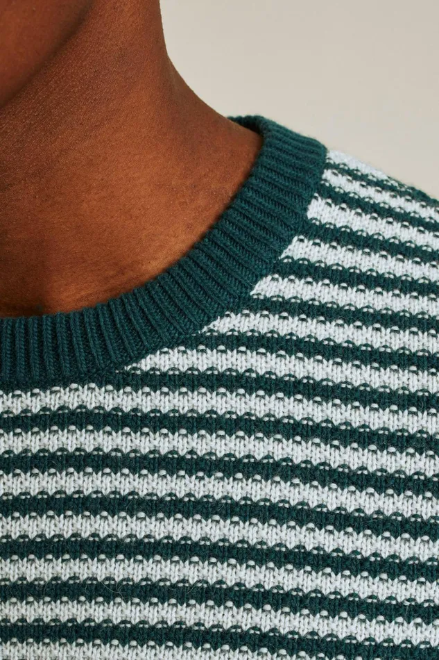Men Crew and VNeck Sweaters Bonobos Midweight Stripe Stitch Crew Neck Sweater Blue Ice Yarn Dye Stripe