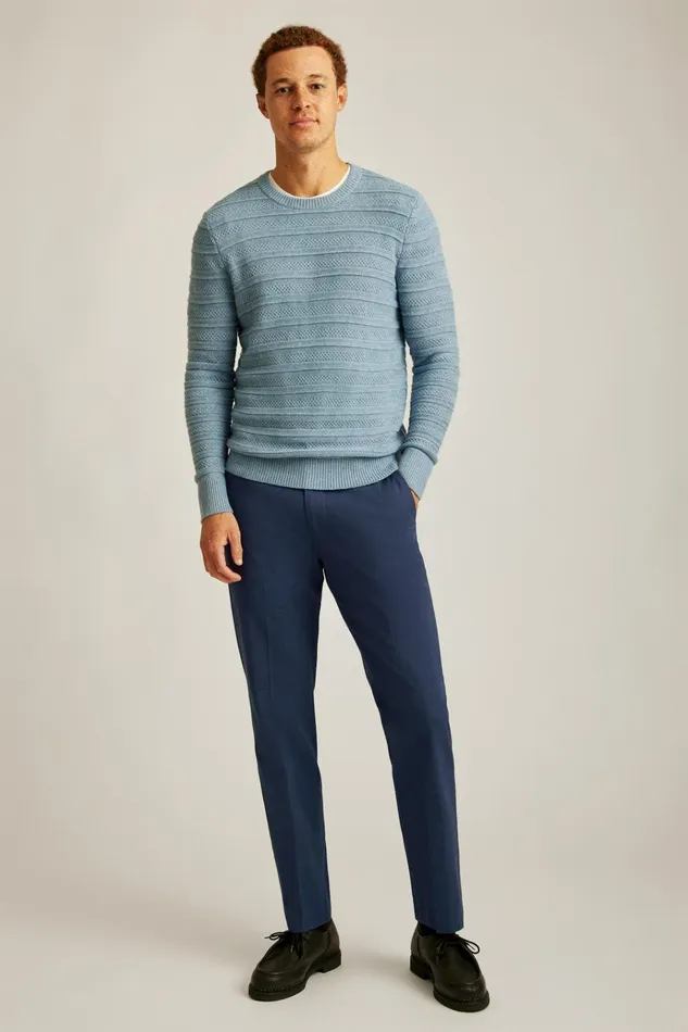 Men Crew and VNeck Sweaters Bonobos Midweight Texture Stitch Crew Neck Sweater Cerulean Blue Stripe Men Crew and VNeck Sweaters Bonobos Midweight Texture Stitch Crew Neck Sweater Cerulean Blue Stripe