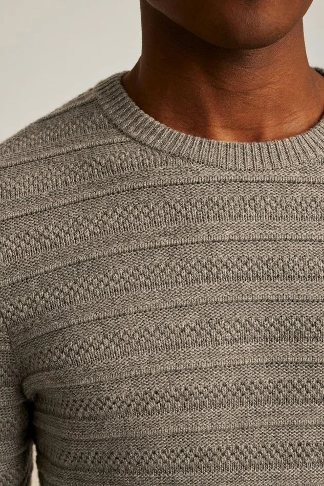 Men Crew and VNeck Sweaters Bonobos Midweight Texture Stitch Crew Neck Sweater Mink Stripe