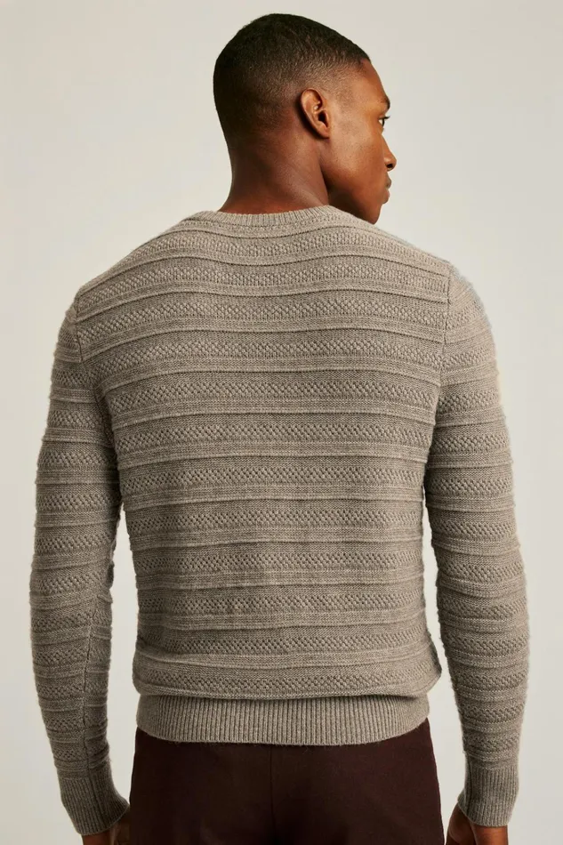 Men Crew and VNeck Sweaters Bonobos Midweight Texture Stitch Crew Neck Sweater Mink Stripe