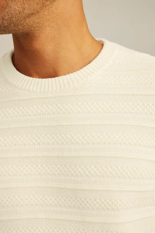 Men Crew and VNeck Sweaters Bonobos Midweight Texture Stitch Crew Neck Sweater Parchment Stripe