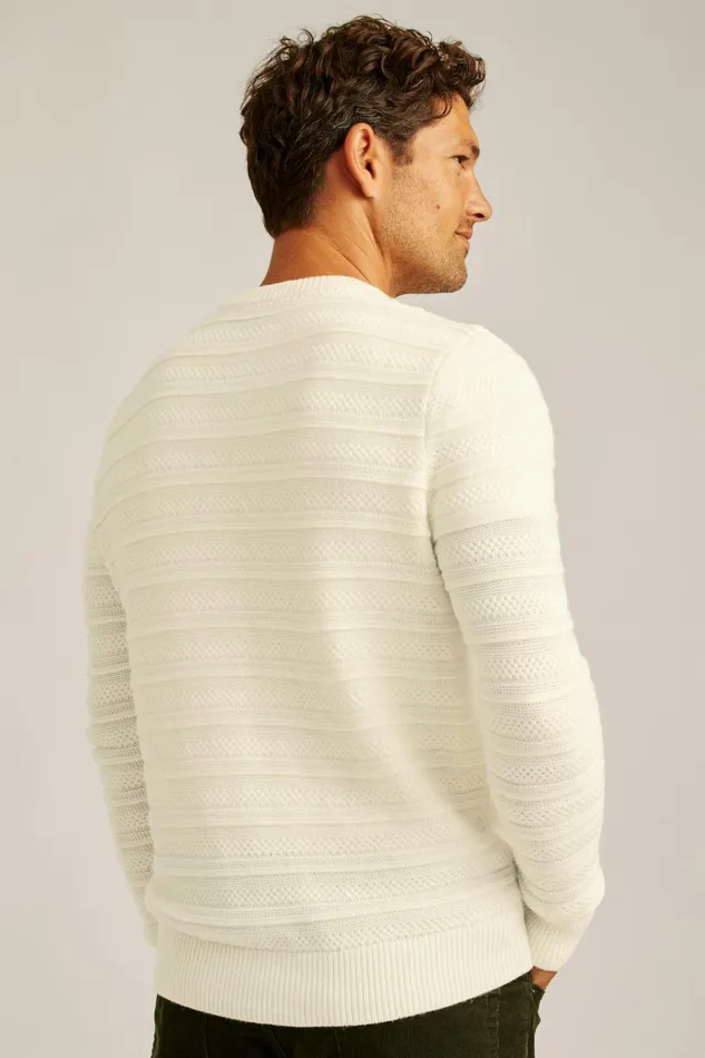 Men Crew and VNeck Sweaters Bonobos Midweight Texture Stitch Crew Neck Sweater Parchment Stripe