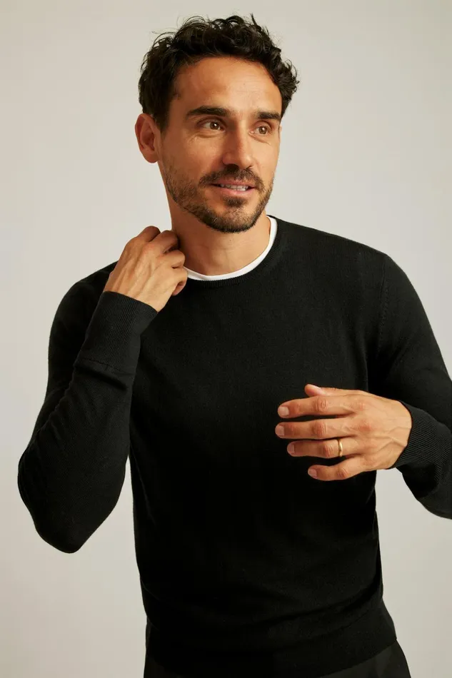 Men Crew and VNeck Sweaters Bonobos Washable Merino Crew Neck Sweater Black