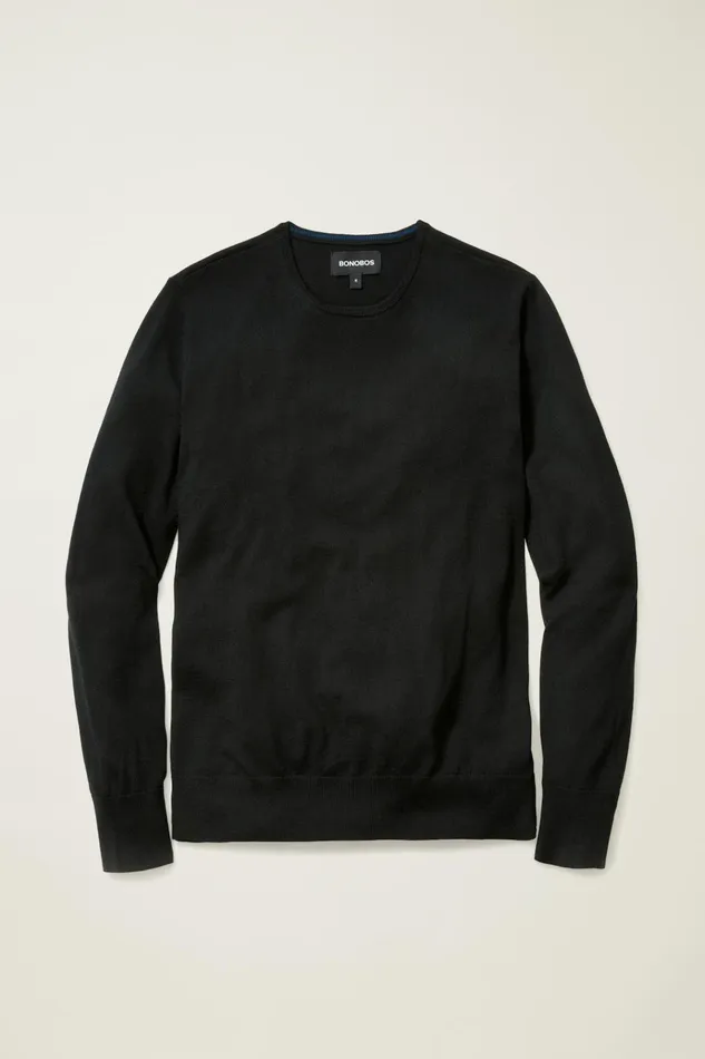 Men Crew and VNeck Sweaters Bonobos Washable Merino Crew Neck Sweater Black
