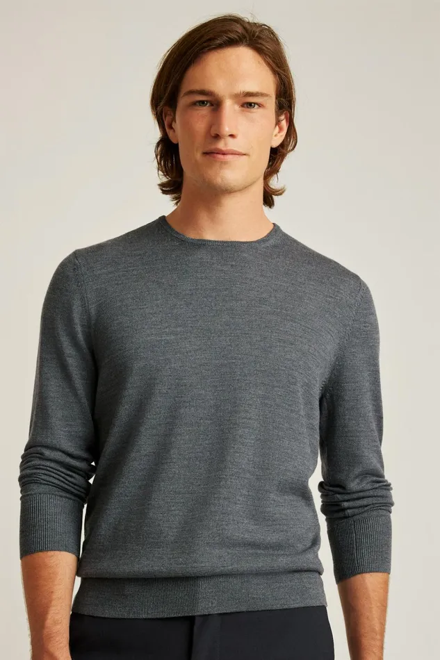 Men Crew and VNeck Sweaters Bonobos Washable Merino Crew Neck Sweater Charcoal