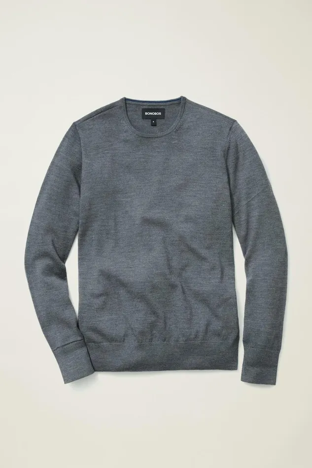 Men Crew and VNeck Sweaters Bonobos Washable Merino Crew Neck Sweater Charcoal