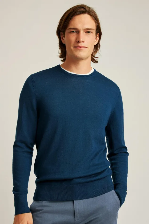 Men Crew and VNeck Sweaters Bonobos Washable Merino Crew Neck Sweater Navy