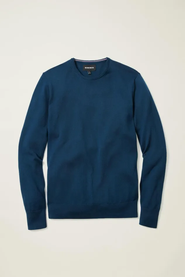 Men Crew and VNeck Sweaters Bonobos Washable Merino Crew Neck Sweater Navy