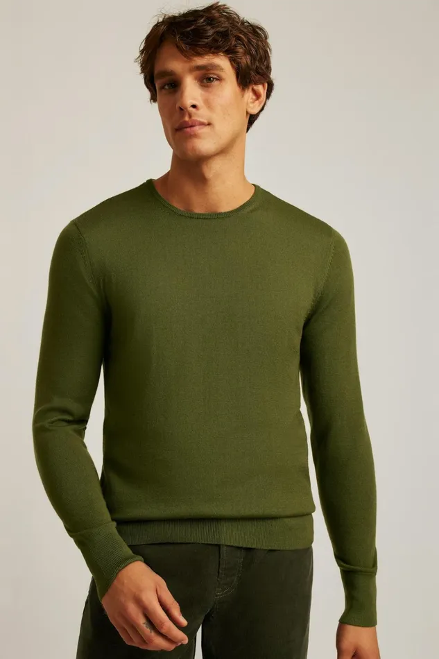 Men Crew and VNeck Sweaters Bonobos Washable Merino Crew Neck Sweater Olive