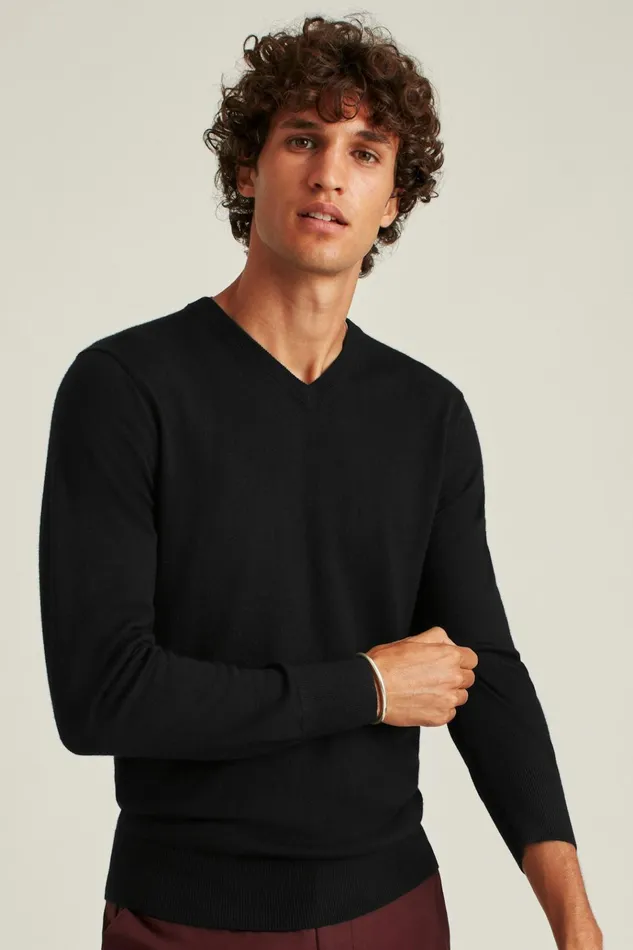 Men Crew and VNeck Sweaters Bonobos Washable Merino VNeck Sweater Black