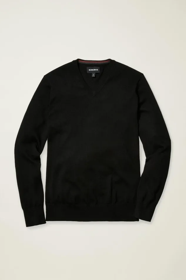 Men Crew and VNeck Sweaters Bonobos Washable Merino VNeck Sweater Black