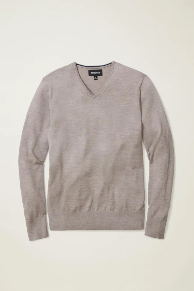 Men Crew and VNeck Sweaters Bonobos Washable Merino VNeck Sweater Heather Oat