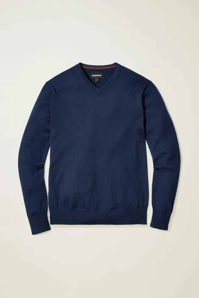Men Crew and VNeck Sweaters Bonobos Washable Merino VNeck Sweater Navy