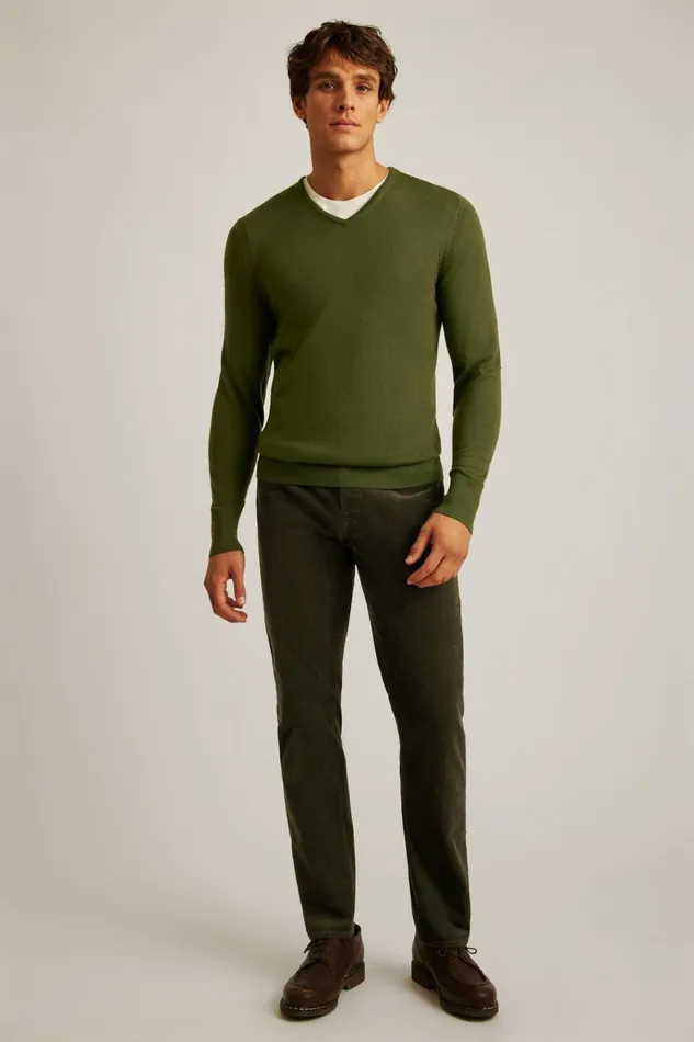 Men Crew and VNeck Sweaters Bonobos Washable Merino VNeck Sweater Olive
