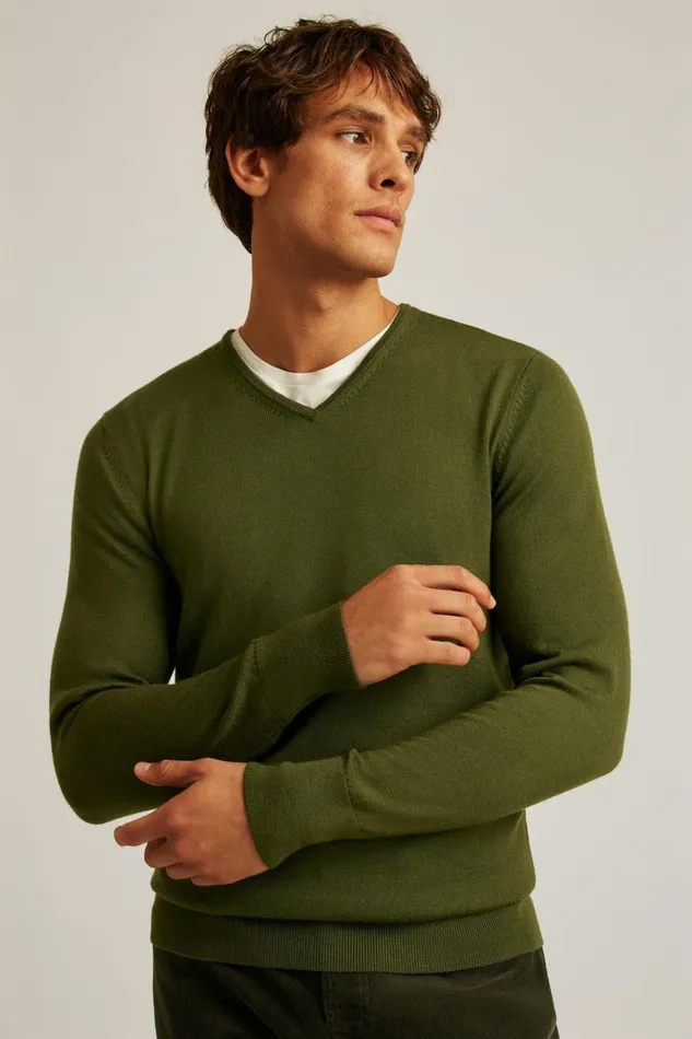 Men Crew and VNeck Sweaters Bonobos Washable Merino VNeck Sweater Olive