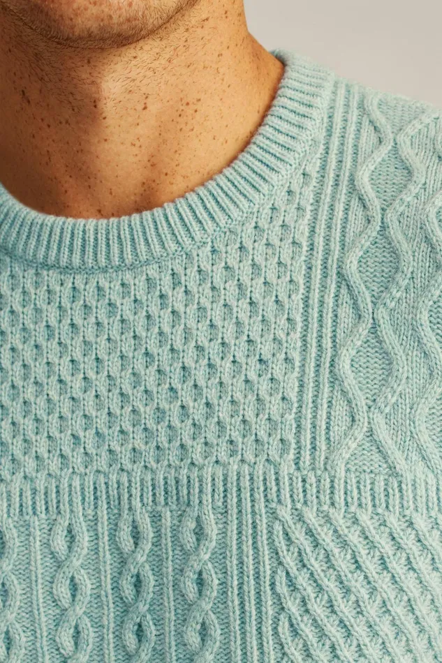 Men Crew and VNeck Sweaters Bonobos Wool Cable Crew Neck Sweater Light Blue