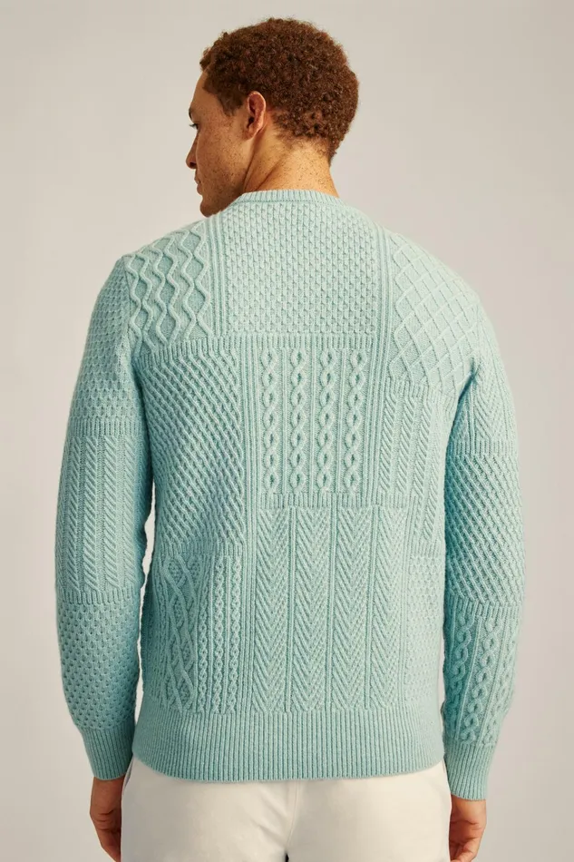 Men Crew and VNeck Sweaters Bonobos Wool Cable Crew Neck Sweater Light Blue
