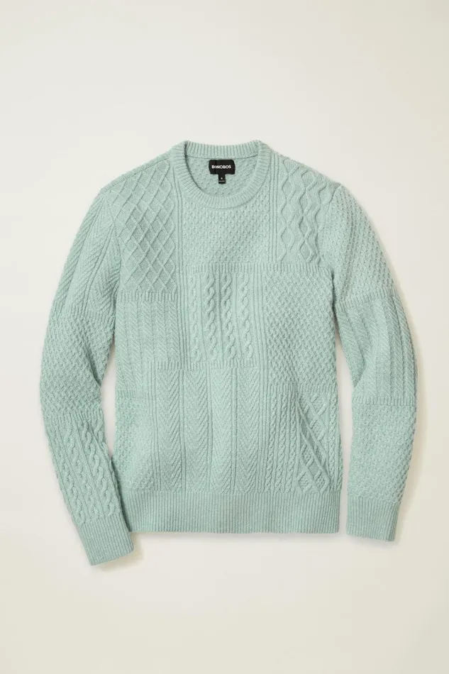Men Crew and VNeck Sweaters Bonobos Wool Cable Crew Neck Sweater Light Blue