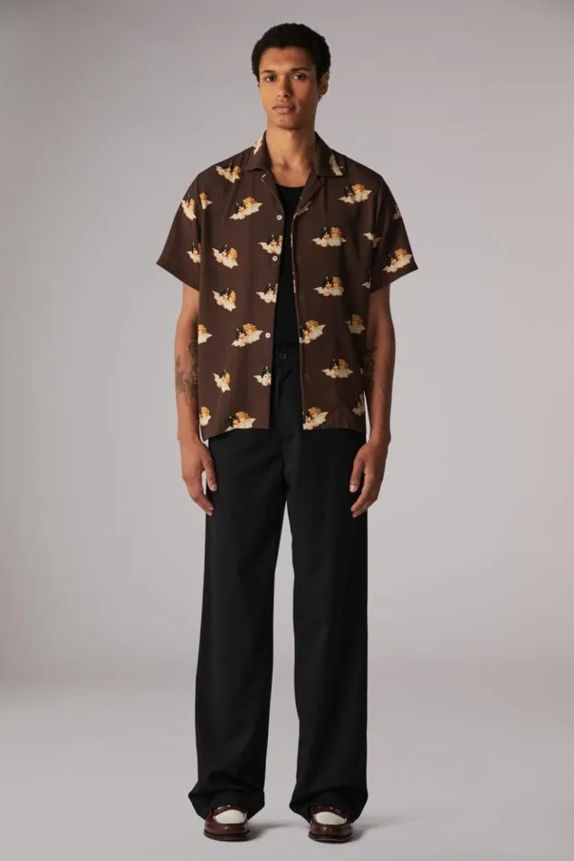 Men Fiorucci All Over Angels Bowling Shirt Brown Brown