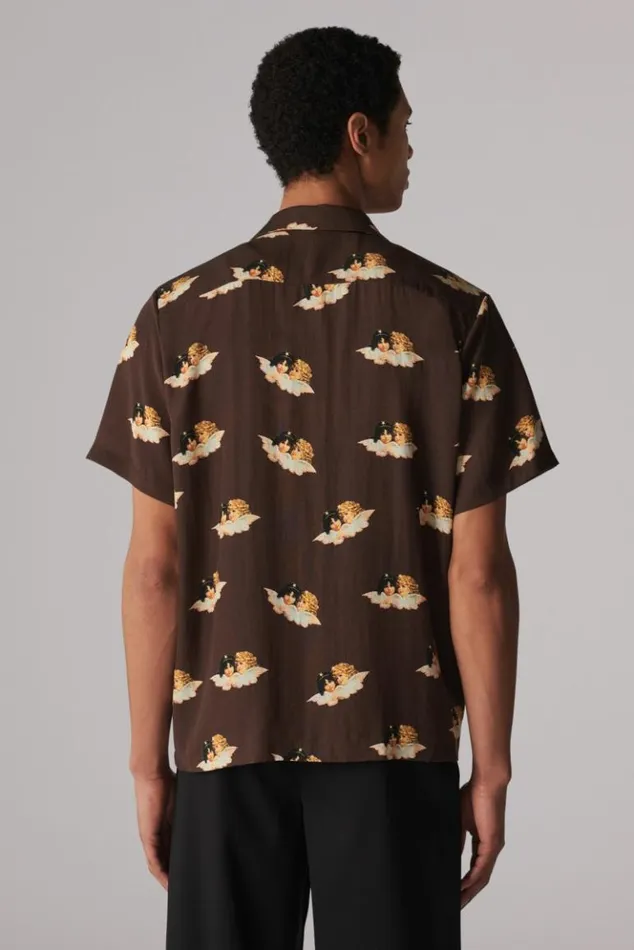 Men Fiorucci All Over Angels Bowling Shirt Brown Brown Men Fiorucci All Over Angels Bowling Shirt Brown Brown