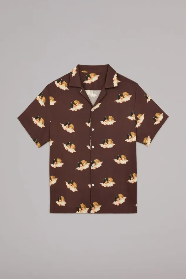 Men Fiorucci All Over Angels Bowling Shirt Brown Brown Men Fiorucci All Over Angels Bowling Shirt Brown Brown