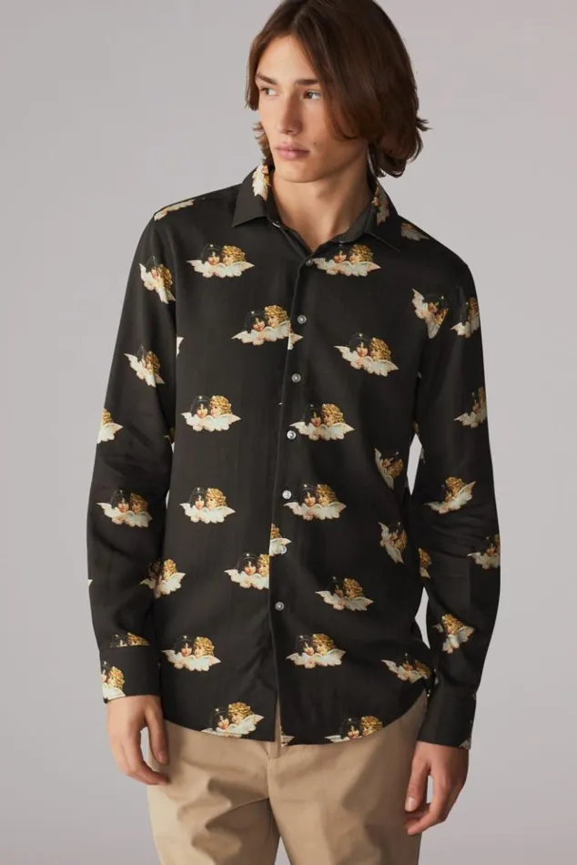 Men Fiorucci All Over Angels Shirt Black Black Men Fiorucci All Over Angels Shirt Black Black