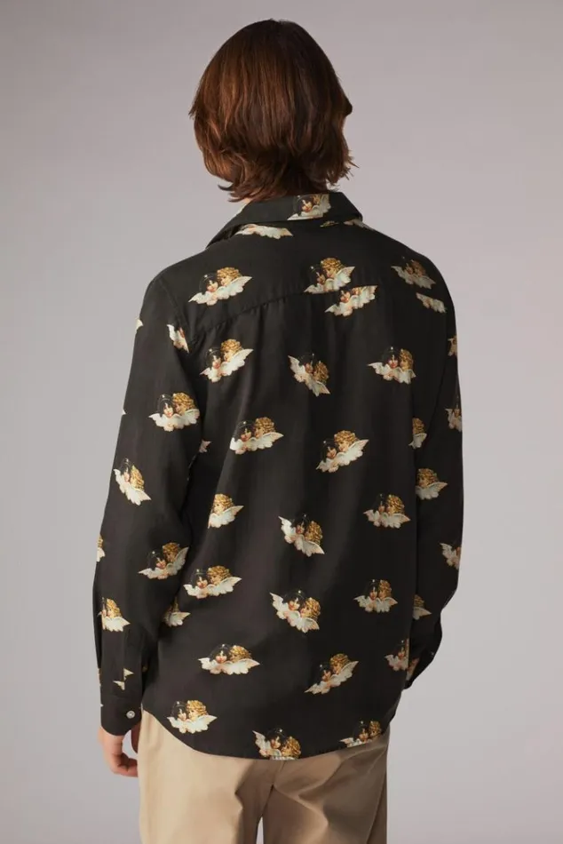 Men Fiorucci All Over Angels Shirt Black Black Men Fiorucci All Over Angels Shirt Black Black