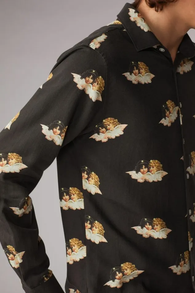 Men Fiorucci All Over Angels Shirt Black Black Men Fiorucci All Over Angels Shirt Black Black