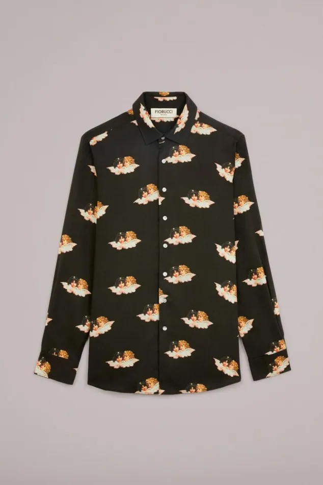 Men Fiorucci All Over Angels Shirt Black Black Men Fiorucci All Over Angels Shirt Black Black