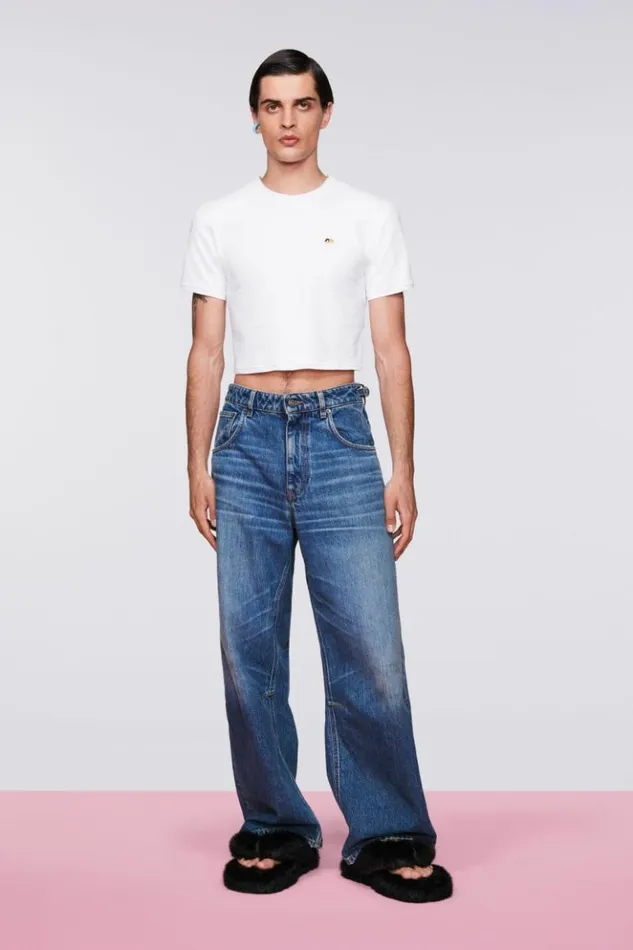 Men Fiorucci Angels Patch Crop TShirt White White