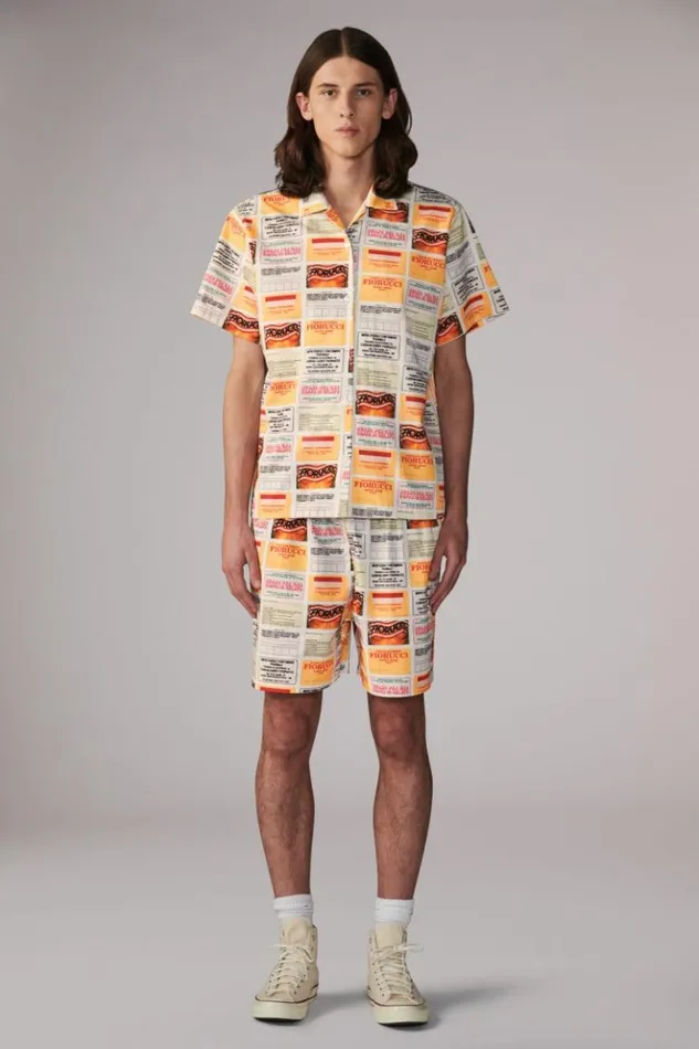 Men Fiorucci Card Print Bowling Shirt White White