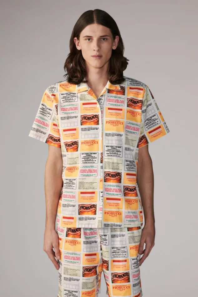 Men Fiorucci Card Print Bowling Shirt White White Men Fiorucci Card Print Bowling Shirt White White