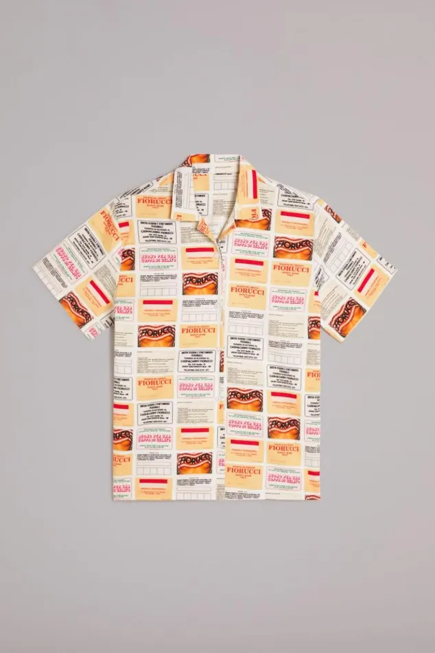 Men Fiorucci Card Print Bowling Shirt White White Men Fiorucci Card Print Bowling Shirt White White