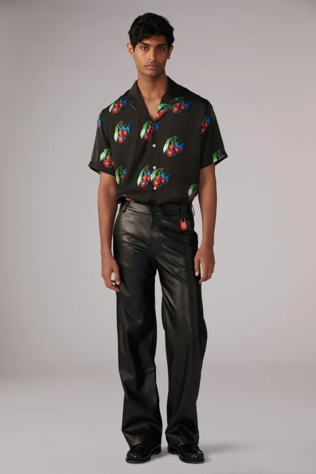 Men Fiorucci Faux Leather Trousers Black Black