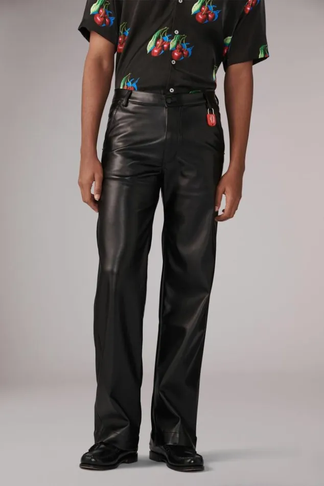 Men Fiorucci Faux Leather Trousers Black Black Men Fiorucci Faux Leather Trousers Black Black