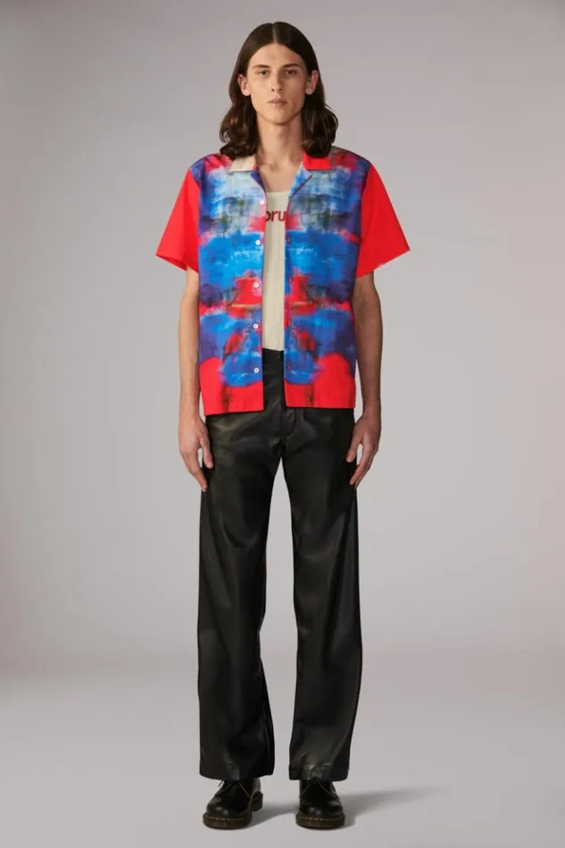 Men Fiorucci Flower Blur Bowling Shirt Red Red