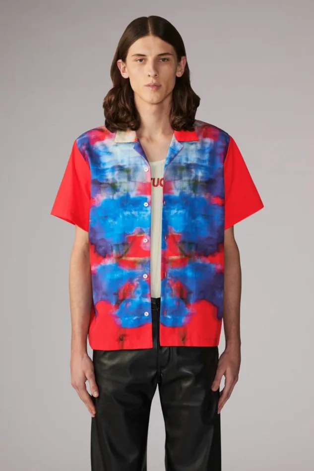Men Fiorucci Flower Blur Bowling Shirt Red Red Men Fiorucci Flower Blur Bowling Shirt Red Red