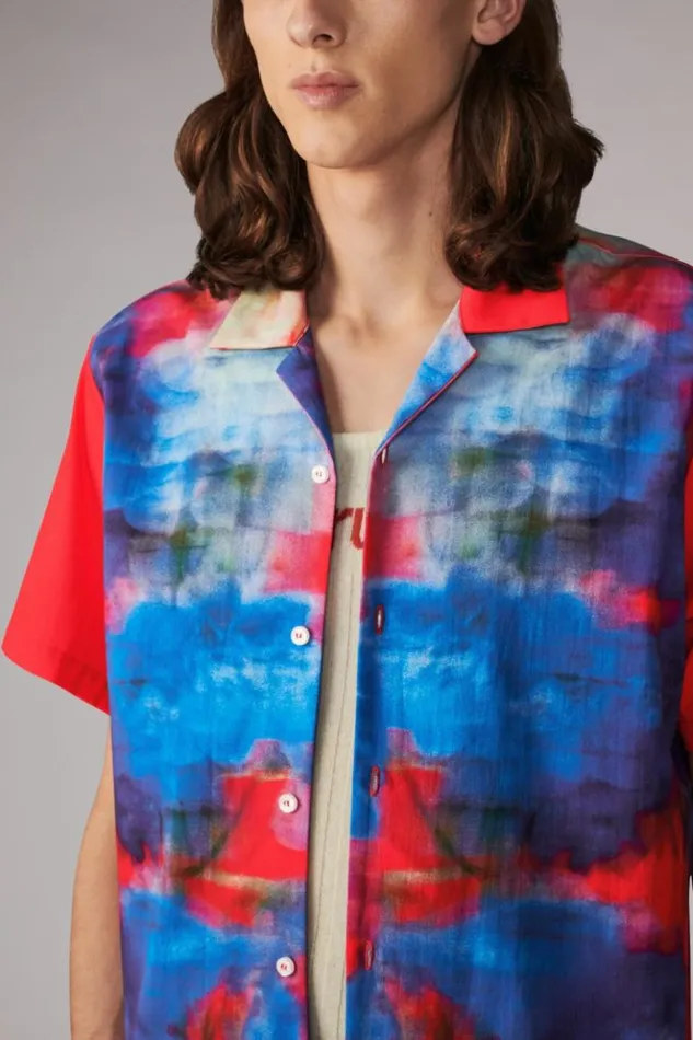 Men Fiorucci Flower Blur Bowling Shirt Red Red Men Fiorucci Flower Blur Bowling Shirt Red Red