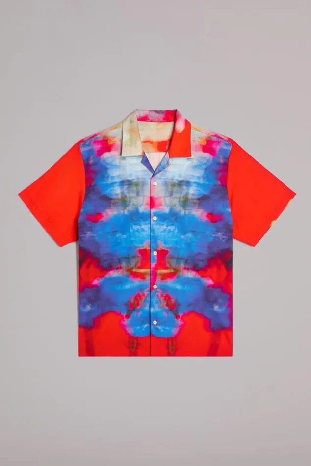 Men Fiorucci Flower Blur Bowling Shirt Red Red Men Fiorucci Flower Blur Bowling Shirt Red Red