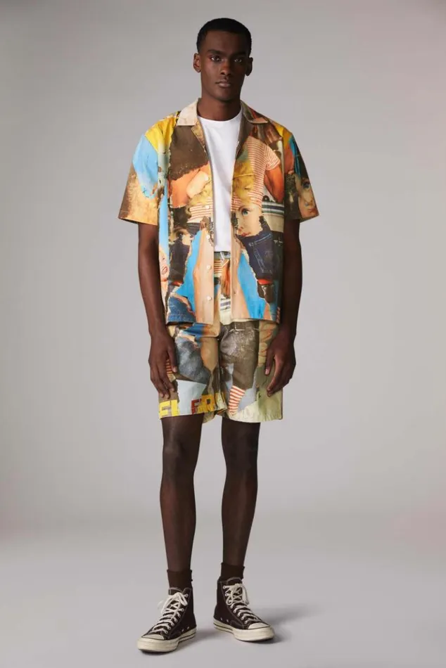 Men Fiorucci Graphic Poster Wall Bowling Shirt Multi Multi