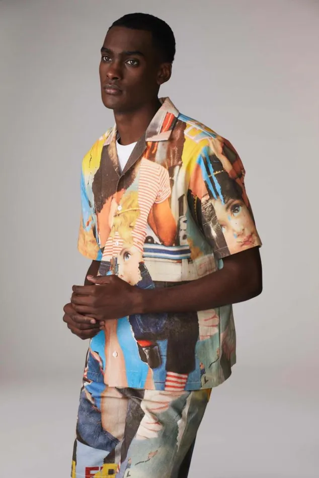 Men Fiorucci Graphic Poster Wall Bowling Shirt Multi Multi Men Fiorucci Graphic Poster Wall Bowling Shirt Multi Multi