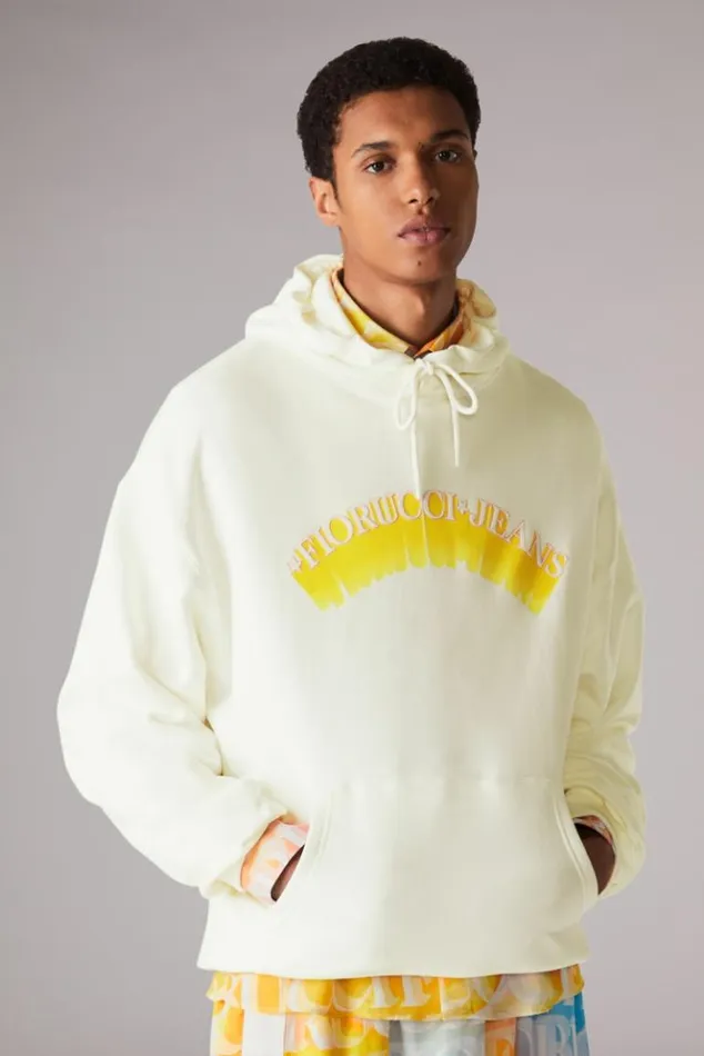 Men Fiorucci Jeans Logo Hoodie Off White Off White Men Fiorucci Jeans Logo Hoodie Off White Off White