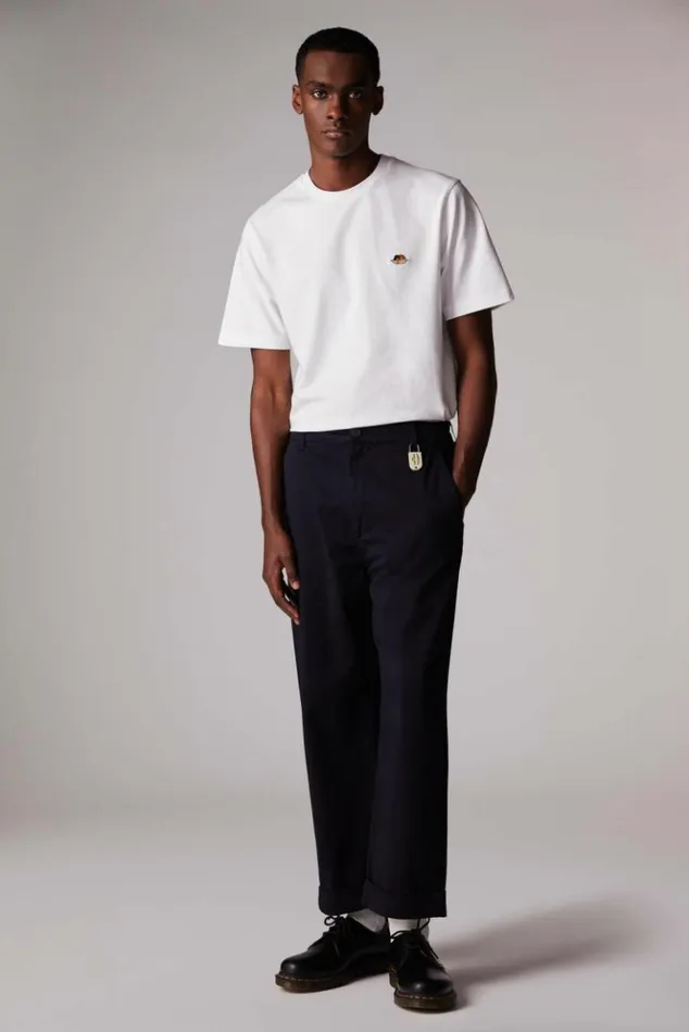 Men Fiorucci Logo Patch Trousers Navy Navy